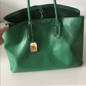 Green leather Ralph Lauren tote bag